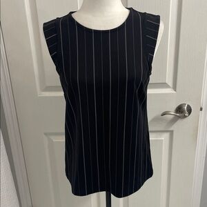 Banana Republic Black Pinstripe Tank Top Round Neck Cap Sleeve Sz S